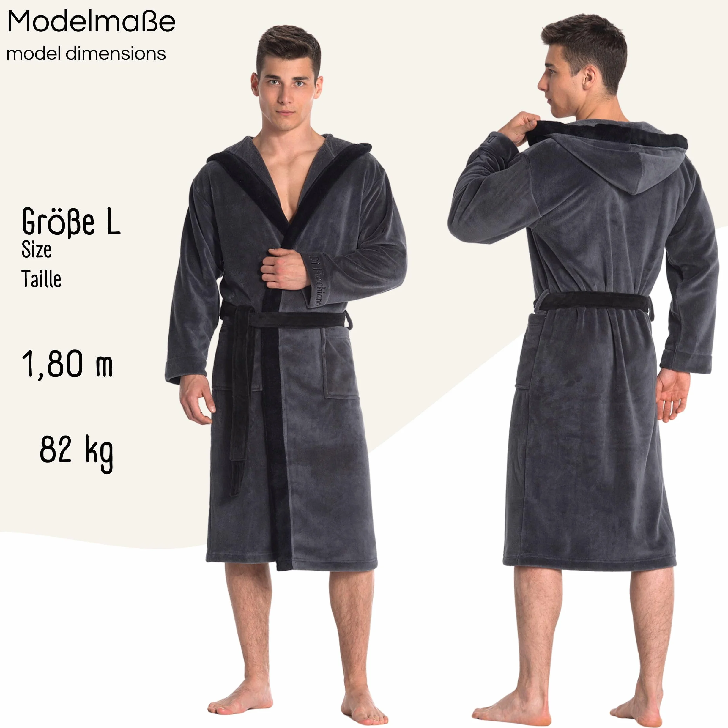 Di Ficchiano Herren Bademantel Monza mit Kapuze I Morgenmantel flauschig I Nachtwäsche aus edler Mikrofaser I Kimono mit Farb- & Größenauswahl S - 5XL I Bath-Robe Öko-Tex Standard 100