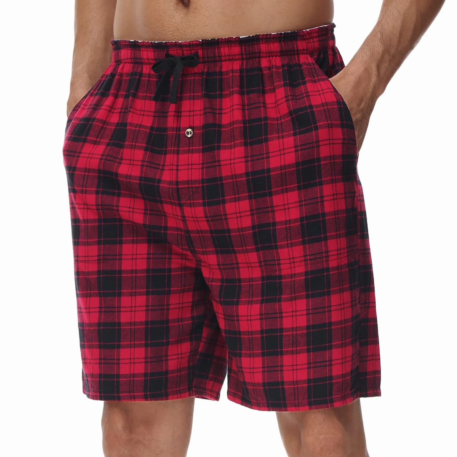 Huayuzh Schlafanzughose Herren Kurz Pyjama Baumwolle 3er Pack Kariert Schlafhose Weich Atmungsaktiv Taschen Knopfleiste