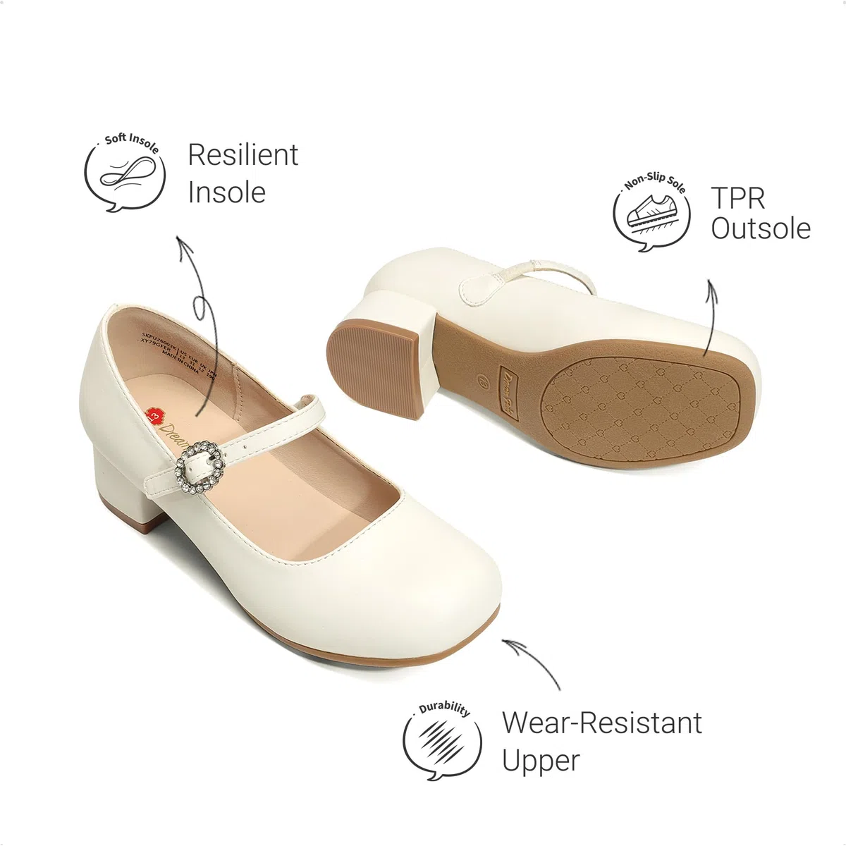 DREAM PAIRS Mädchen Schuhe Mary Jane Prinzessin Schuhe Niedrige Absätze Ballerinas Kommunionschuhe Kleiderschuhe Mary Jane Pumps Abschlussball Schuhe