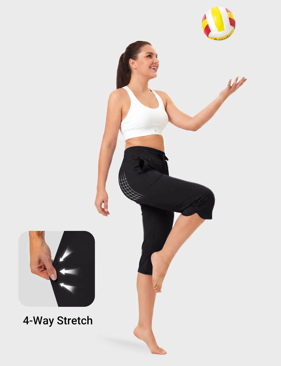 FitsT4 Sports Damen Badehose Schwimm Caprihose Lange Badeshorts Schnelltrocknend Mädchen Badeanzug für Frauen mit Netztaschen
