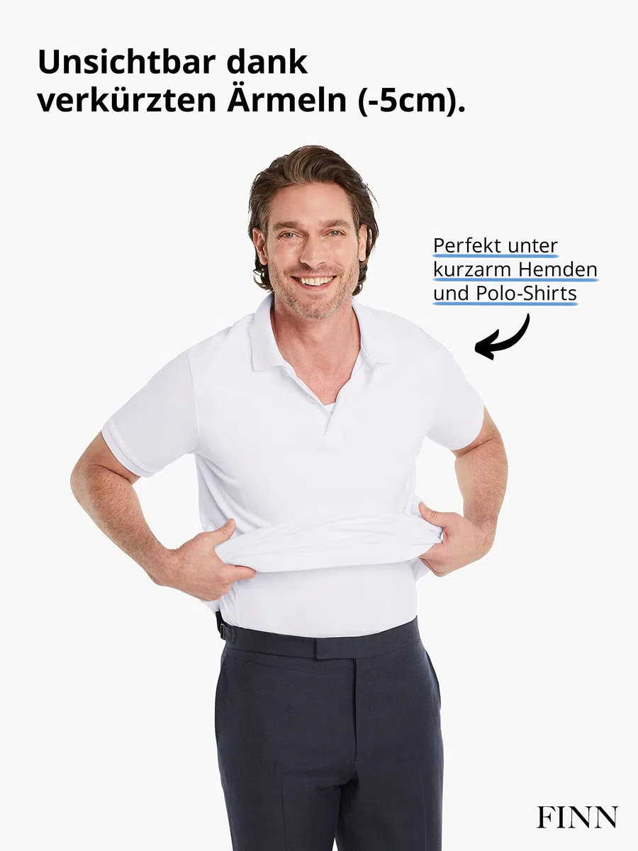 FINN Anti-Schweiß Shirt Herren mit extra kurzen Ärmeln | Perfekt unter Kurzarm-Hemden und Polo-Shirts - Unterhemd mit Achselpads gegen Schweißflecken und Schweißgeruch
