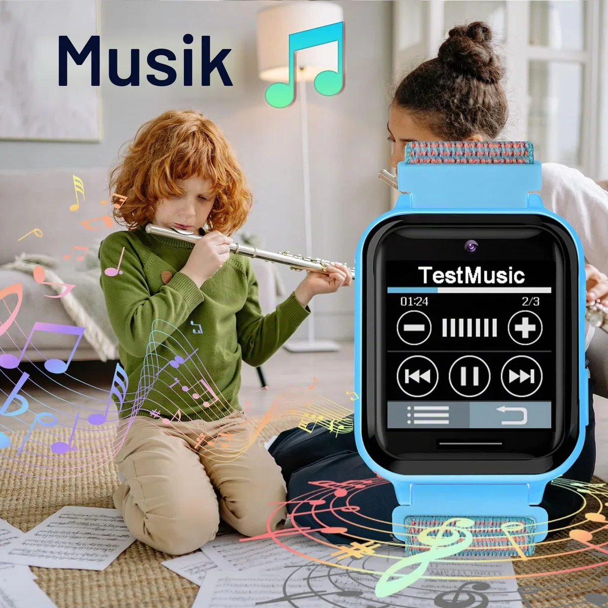 Kinder Smartwatch, Telefon Uhr für Kinder 10 Spiele MP3 Musik Anruf Taschenlampe Kamera SOS Touchscreen, Kids Smart Watch mit Schrittzähler Wecker Recorder Geschenk für Junge Mädchen (Blau)