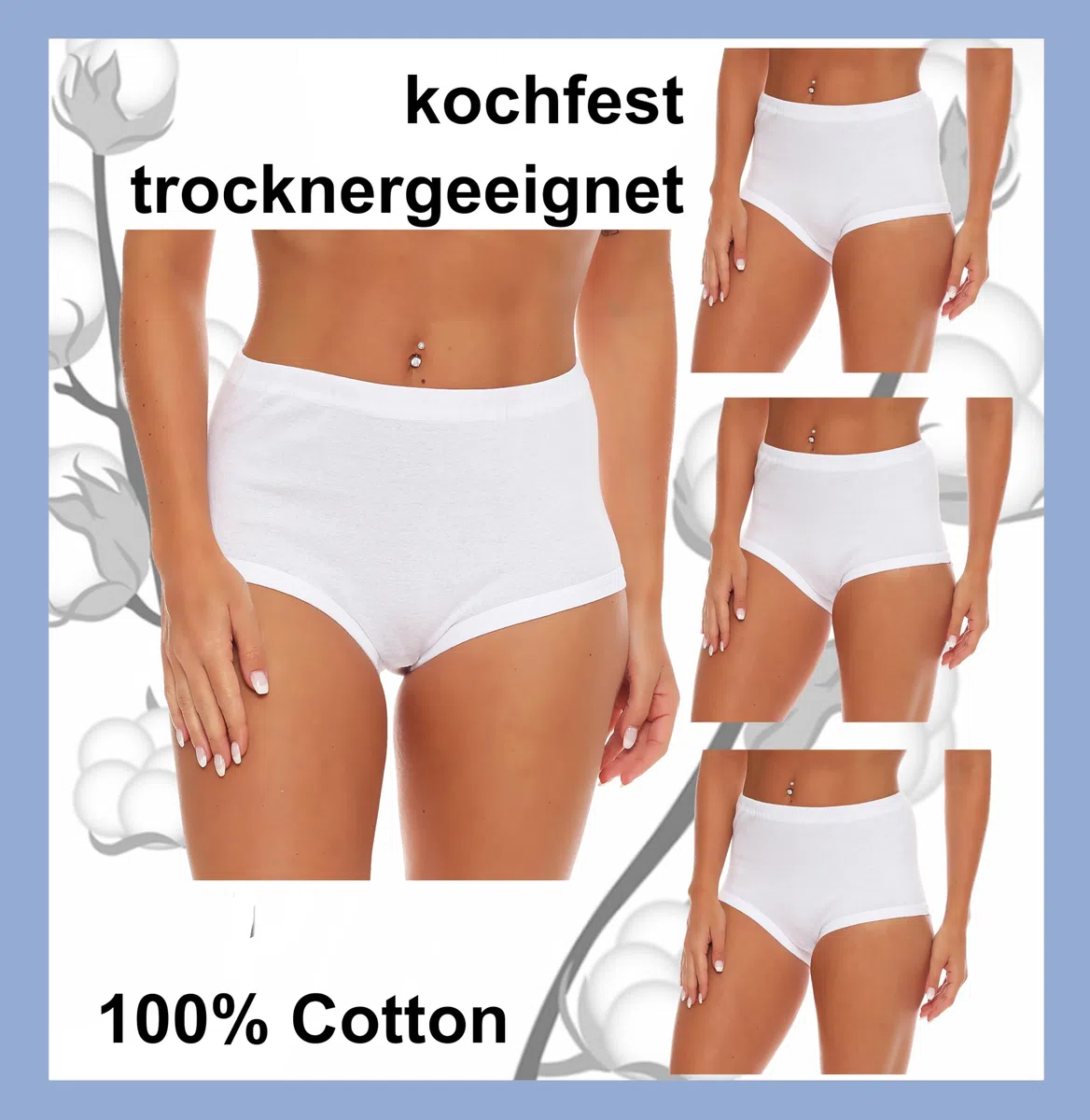 Cocain underwear 4 | 8 | 16 | 24 Damen Slip weiß 100% Baumwolle ohne Seitennaht Kochfest trocknergeeignet