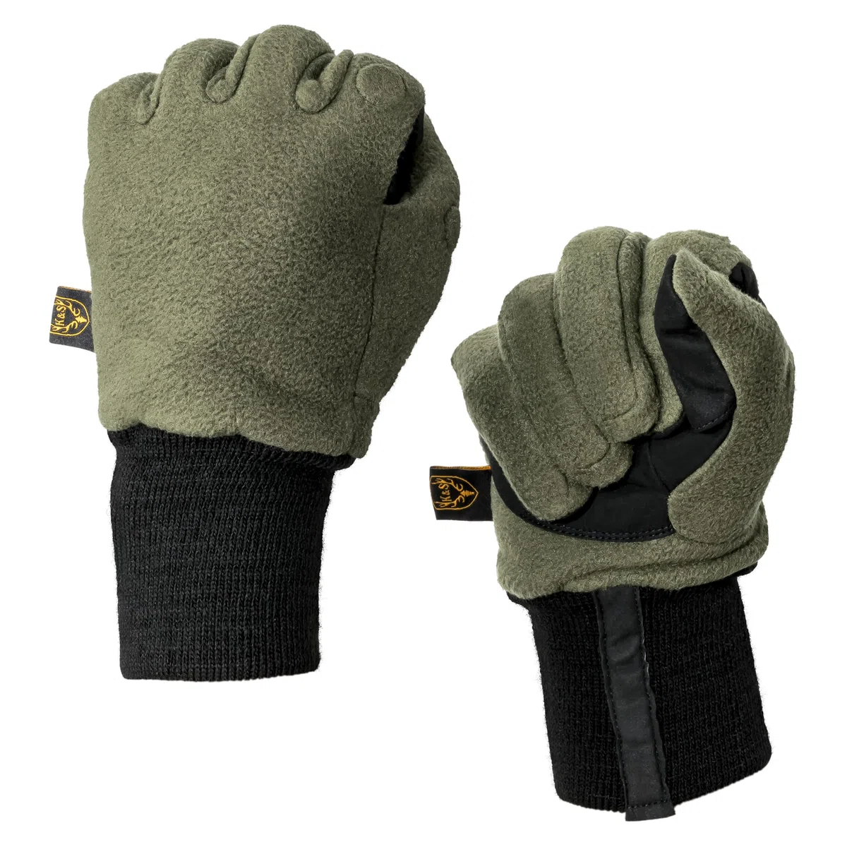 K & S Winter Thermo Handschuhe abklappbare Finger mit Magnet Fleece Oliv Grün Damen Herren