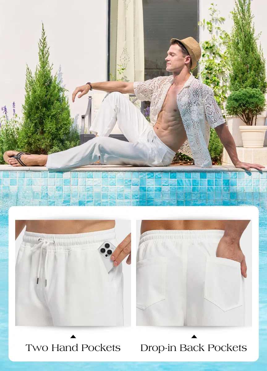 WILLIT Leinenhose Herren Lang Baumwolle Yogahose Leicht Sommerhose Stoffhose Männer Freizeithose Jogginghose mit Taschen für Yoga Alltag Urlaub Strand 28" 30"