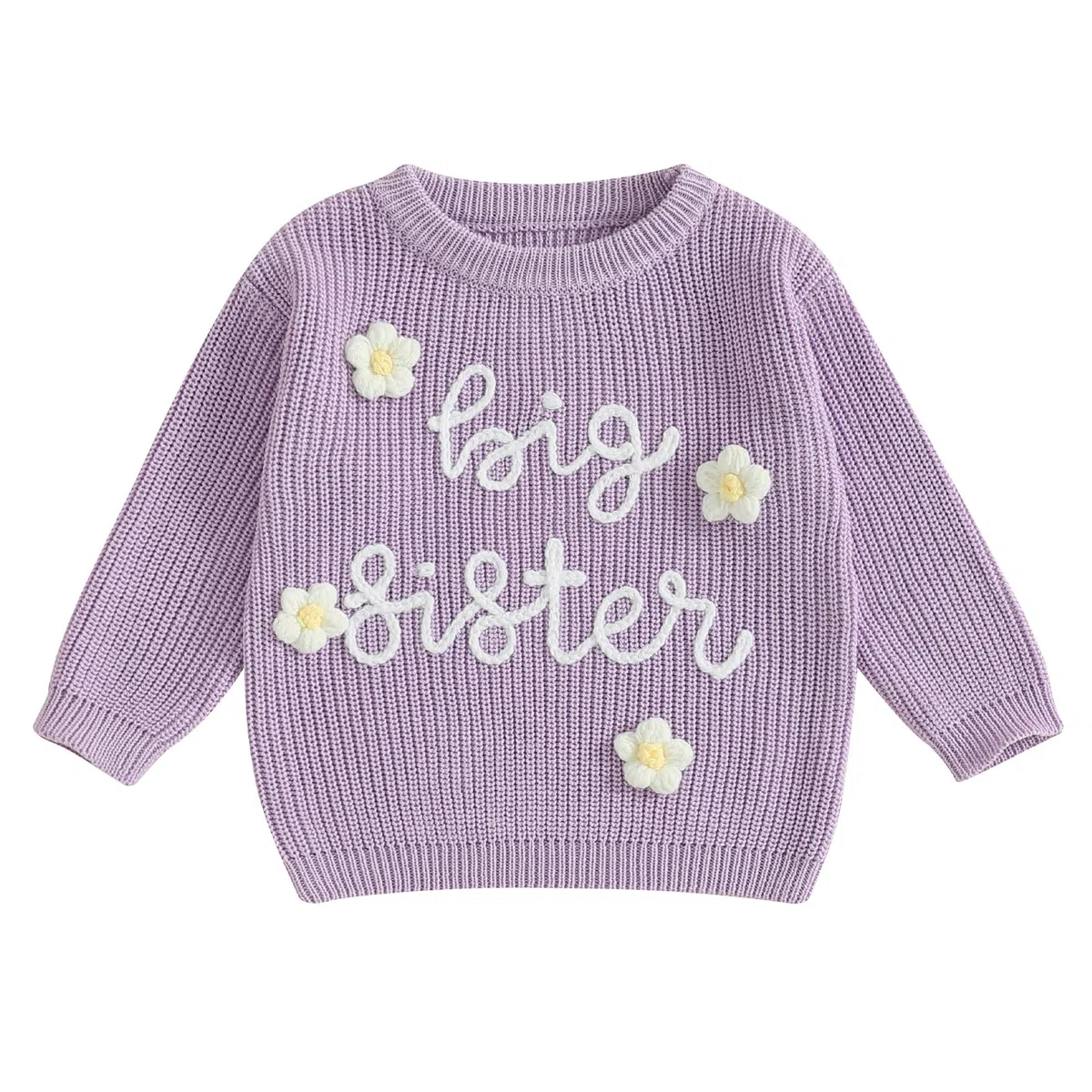 Strickpullover mit Aufschrift "Big Sister", für Kleinkinder, Mädchen, bestickt, Buchstaben, Blume, Pullover, Top, Frühling, Herbst, Winter, Outfit, Kleidung