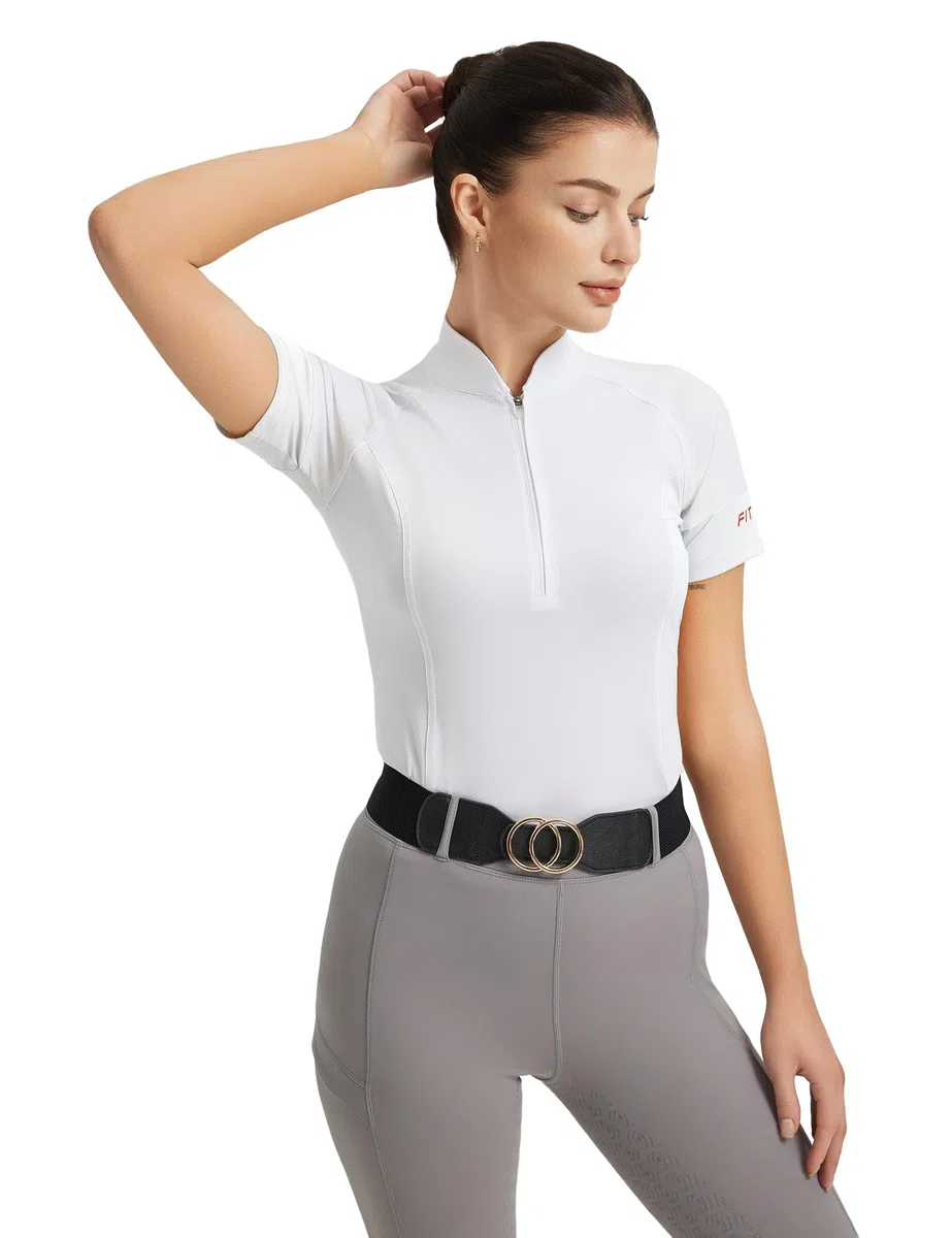 FitsT4 Sports Damen Reitshirt Kurzarm Reithemden Schnell Trocken Funktionsshirt mit Halber Reißverschluss Sommer Reitsport Mädchen