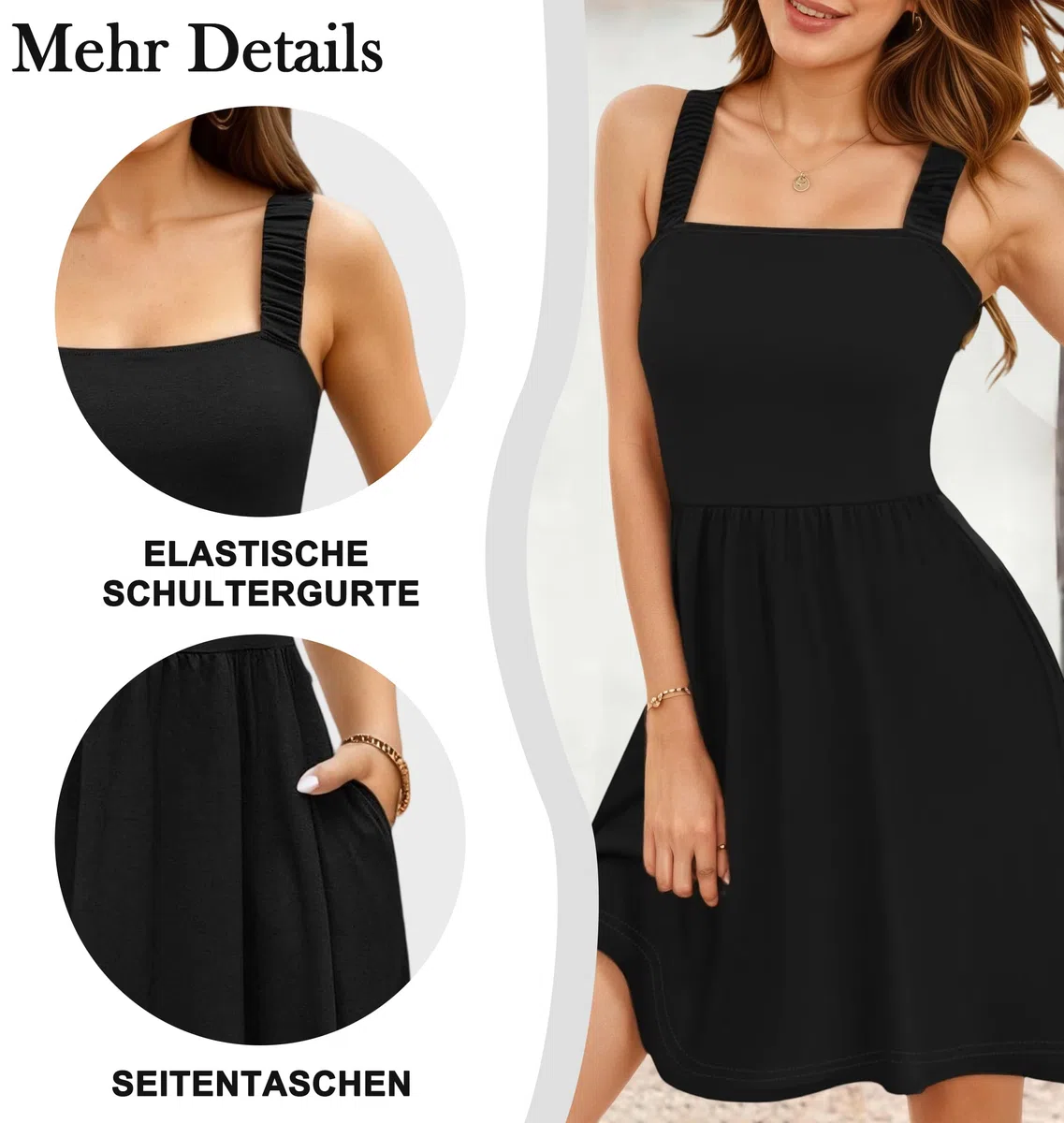 Oyamiki Sommerkleider Damen Knielang Ärmellos Blumen Hohe Taille A Linien mit Eckiger Ausschnitt Kleid Casual Strandkleider Floral Midikleid
