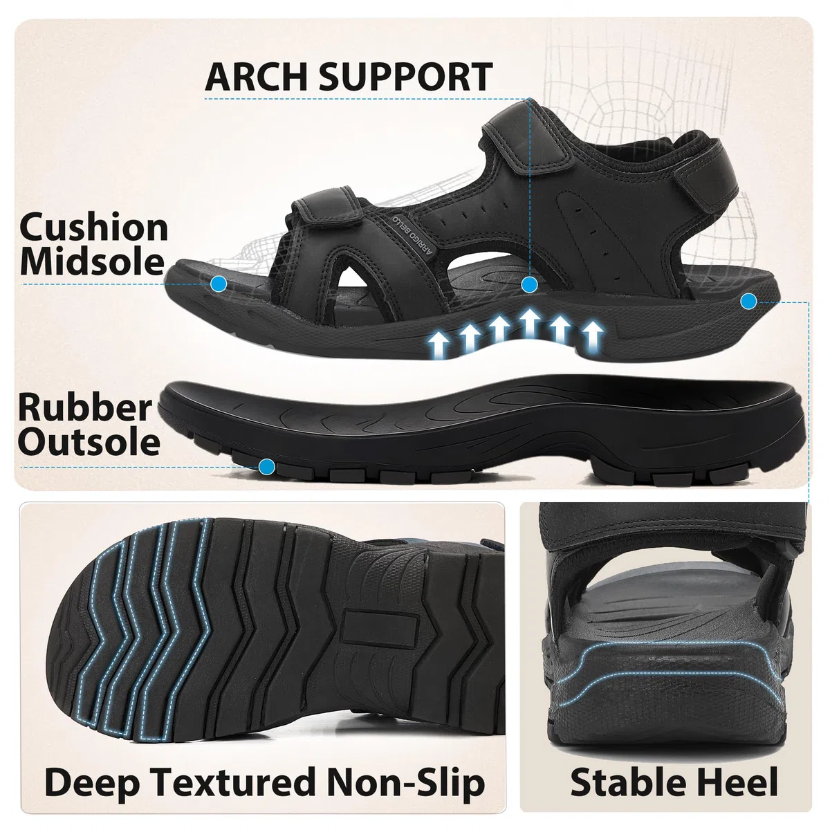 ARRIGO BELLO Sandalen Herren Sommer Trekkingsandalen Rutschfesten Open Toe Wandersandalen mit Klettverschluss für Outdoor Strand Wassersport Sandale Gr.41-46