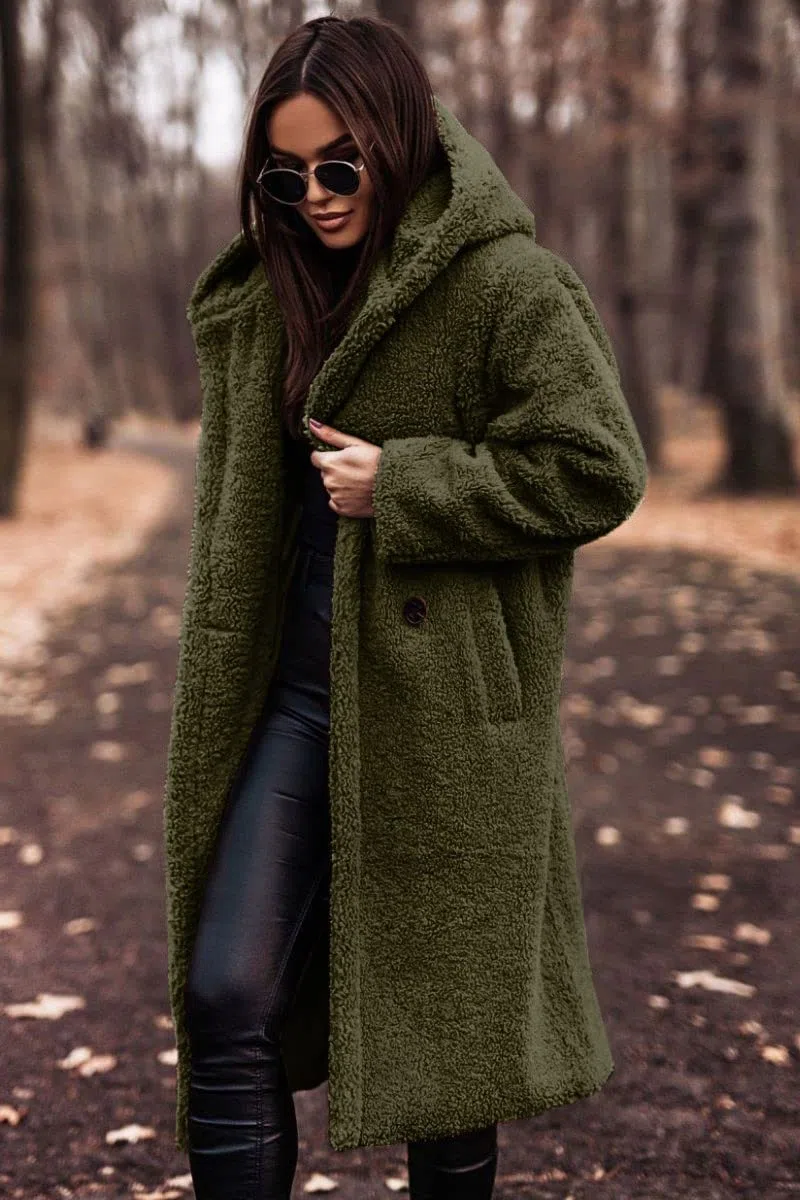 Mantel Damen Lang Winter Jacke Sherpa Plüschmantel Kapuzenmantel Fleecejacke Chic Elegant Langarm mit Kapuzen Jacken Teddy Wollmantel Pullover Coat Outwear