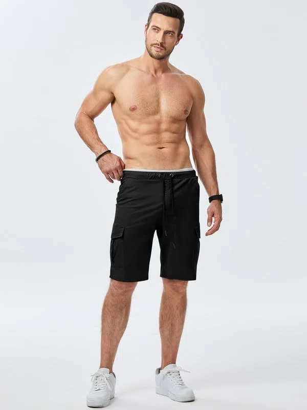 Elegancity Kurze Hosen Herren Cargo Shorts Sommer Freizeithose Kurze Elastische Taille Chino Shorts Mit 6 Taschen S-XXL