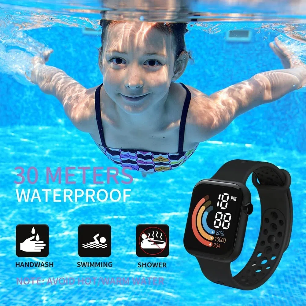 Smartwatch, Kinder Smartwatch, wasserdichte Kinder-Fitness-Aktivitäts-Tracker-Uhr, Mode Digitaluhr, Sports Outdoor Armbanduhr für Jungen und Mädchen im Alter von 3–12 Jahren (schwarz)