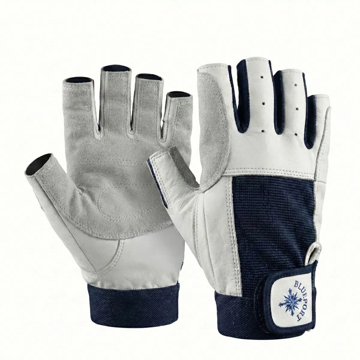 Segelhandschuhe Herren & Damen Leder – Premium Kurzfinger aus weichem Echtleder – Klassischer 5-Finger Cut für Segeln & Yacht – Atmungsaktiver Spandex-Rücken