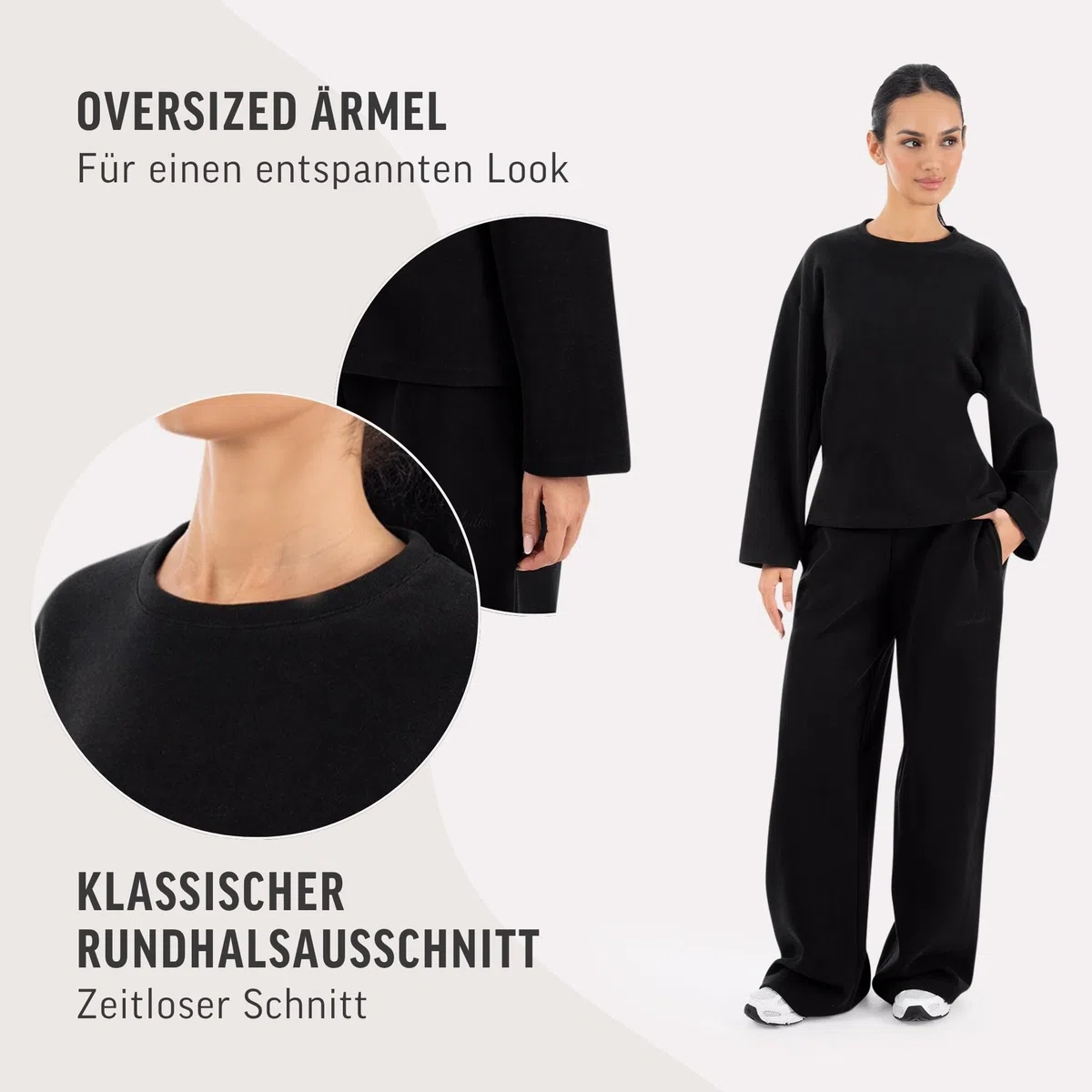 SMILODOX Longsleeve Damen Sirel Oversize Fit, Langarmshirt, Sport Oberteil mit minimalistischem Design, Rundhalsausschnitt, Dezentes Logo-Stitching, Lässige Silhouette, für Gym & Freizeit
