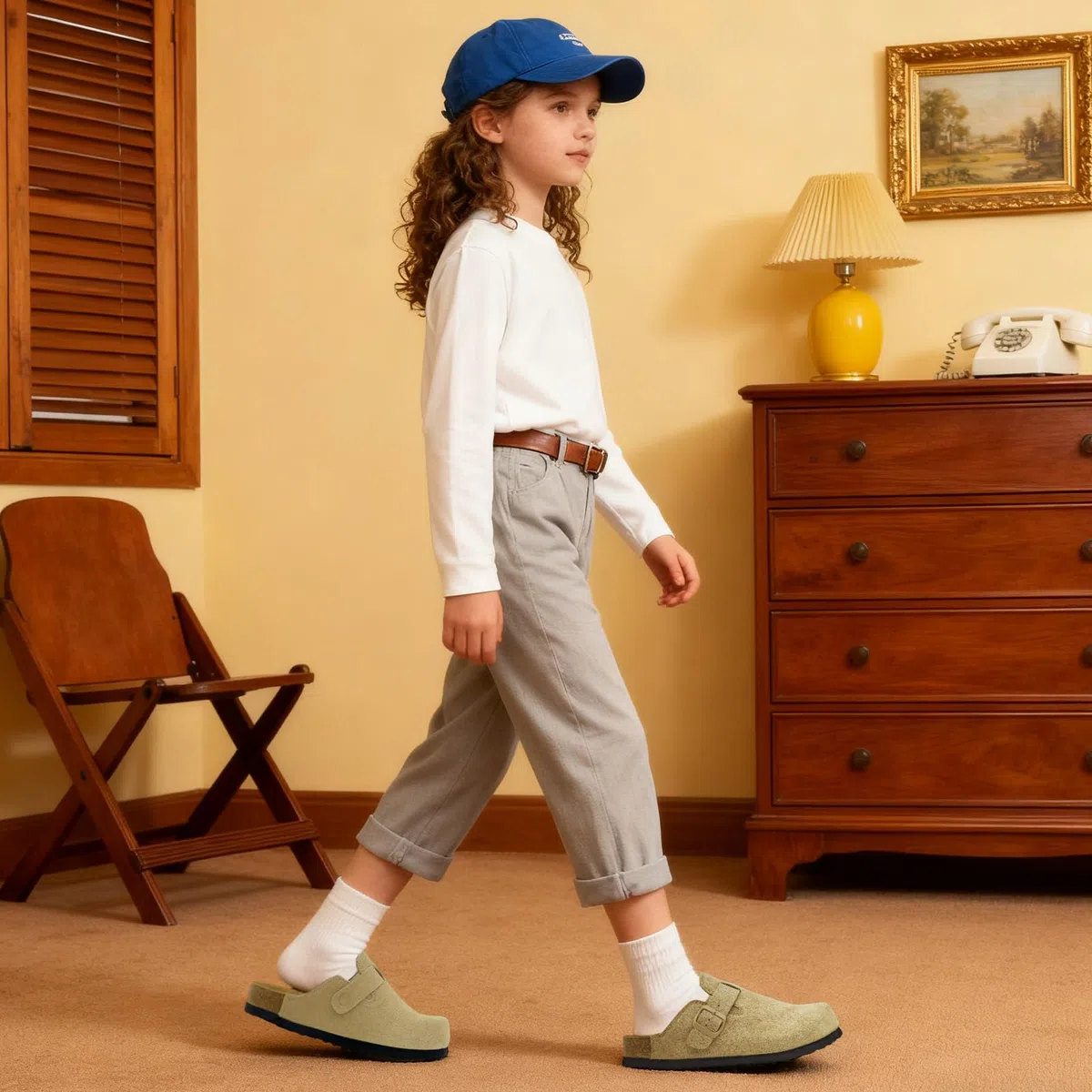 Clogs Kinder Wildleder Kork Fußbett Pantoletten Mädchen Verstellbarer Hausschuhe Jungen Slip-On Kartoffelschuhe Bequeme Gartenschuhe rutschfeste Weiche Latschen