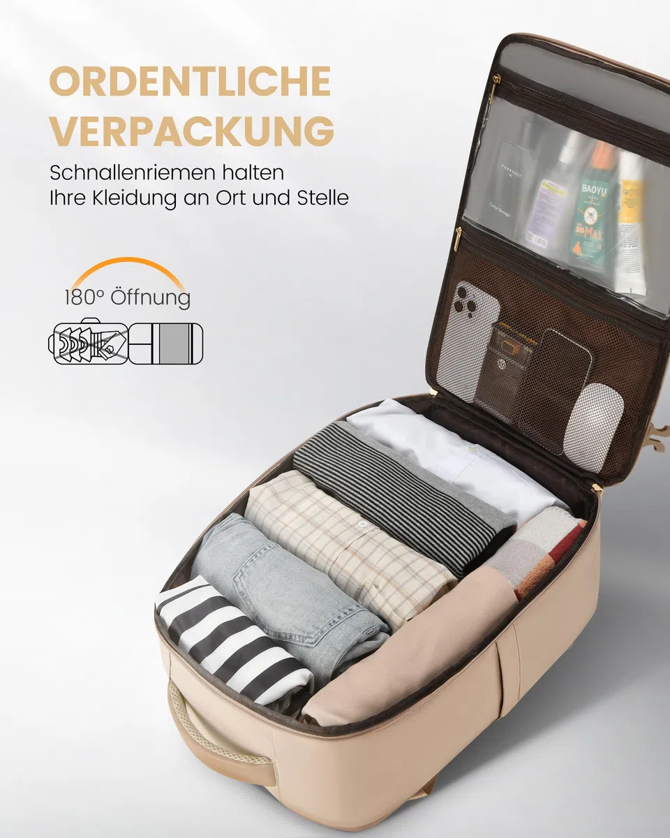 LOVEVOOK Ryanair Handgepäck 40x30x20, 24L Travel Handgepäck Rucksack für Damen, Erweiterbares Design, Ryanair Rucksack, Reiserucksack Cabin Bag für Eurowings, Wizz Air - Khaki