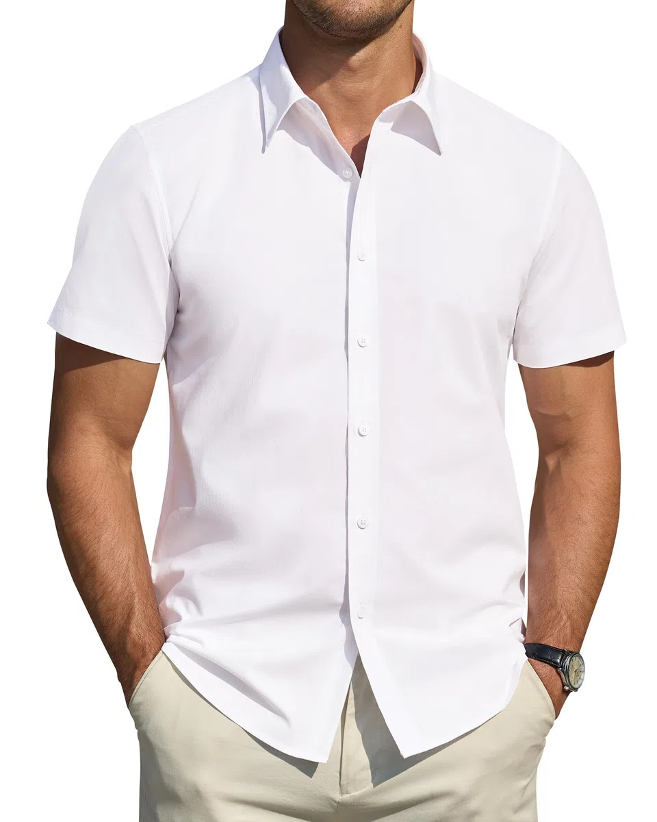 J.VER Hemd Herren Kurzarm Fleckenschutz Regular Fit Herrenhemd Sommer Stretch Hemden Formales Hochzeit Freizeit Businesshemd