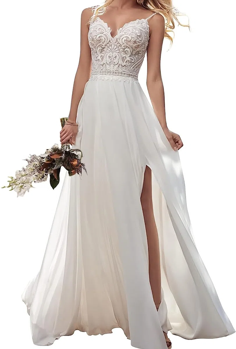 JAEDEN Brautkleider Damen Boho Hochzeitskleider Spitze A-Linie Spaghettiträger Standesamt Kleider