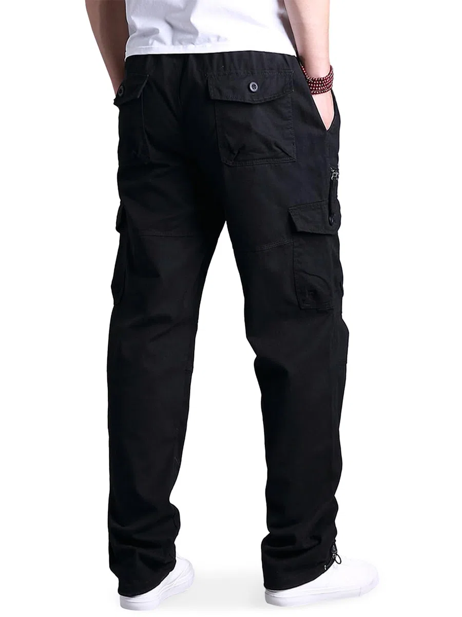 Aotoyou Cargohose Herren Baumwolle Cargo Hose Lange Freizeithose Outdoorhose Wanderhose mit 7 Taschen und Elastische Taille