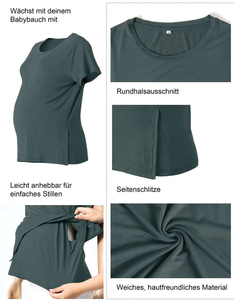 SUNNYBUY Still T-Shirts 3er-Set – Stillshirt Kurzarm für Damen – Bequeme Umstandsmode für Schwangerschaft und Stillzeit