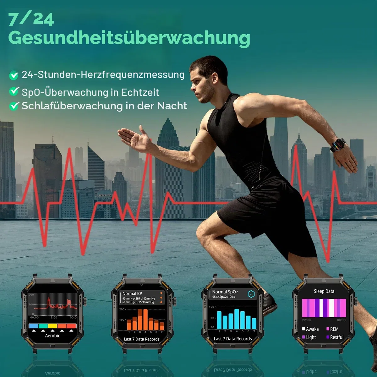 Smartwatch Herren mit Telefonfunktion, 1.95'' HD Display, Fitnessuhr Herren, 100+ Sportmodi, HF, SPO₂, Zählen Sie Schritte, Distanz, Mit Herzfrequenzfunktion, Gilt für Android/iOS, Schwarz