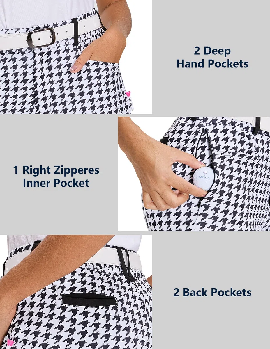 Golfhose Damen 7/8 Golf Hose Stretch mit Rechte Reißverschlusstasche Gürtelschlaufen Soft Golf-Hosen Caprihosen Leichte Jogginghose