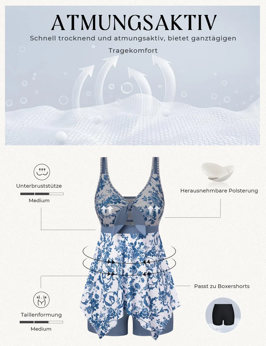Hanna Nikole Tankini Damen Bauchweg Badeanzug mit Badeshorts Bademode Set Zweiteiler Sommer Drucken Badeanzüge für Damen Strand Ferien Freizeit