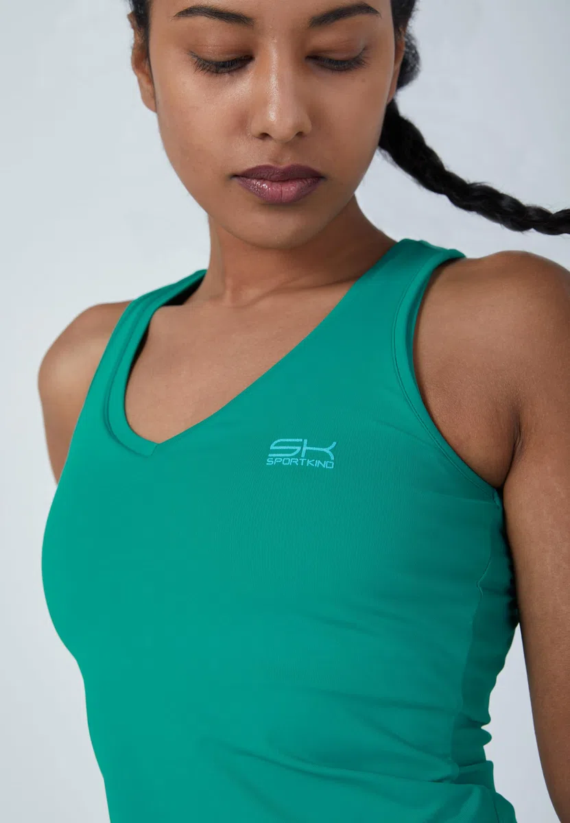 Sportkind Mädchen & Damen Tennis, Padel, Fitness, Sport V-Neck Tank Top Racerback, atmungsaktiv, UV-Schutz UPF 50+