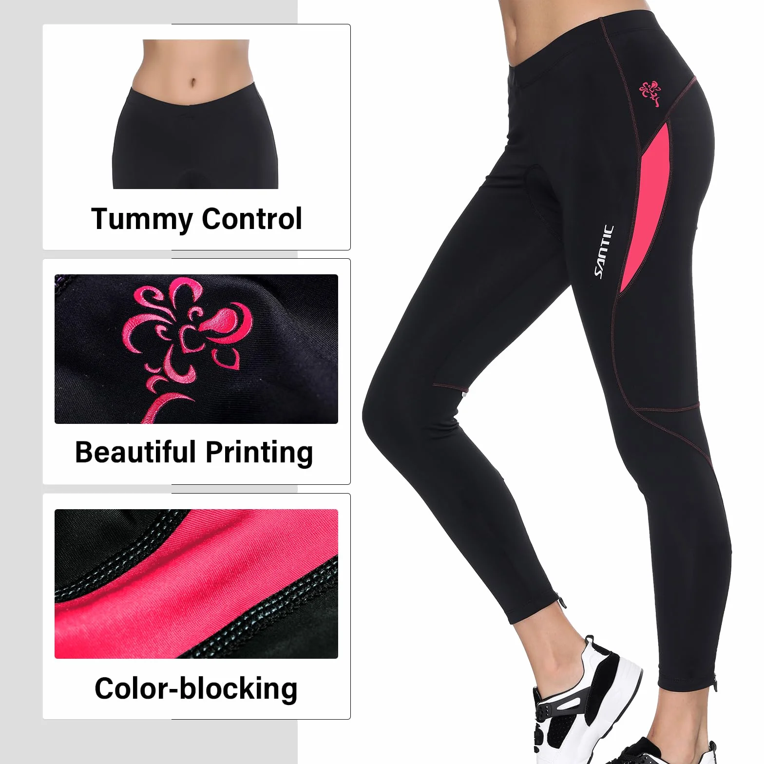 Santic Fahrradhose Damen Lang mit 4D Sitzpolster Atmungsaktive Dehnbare Radlerhose für Moutainbike