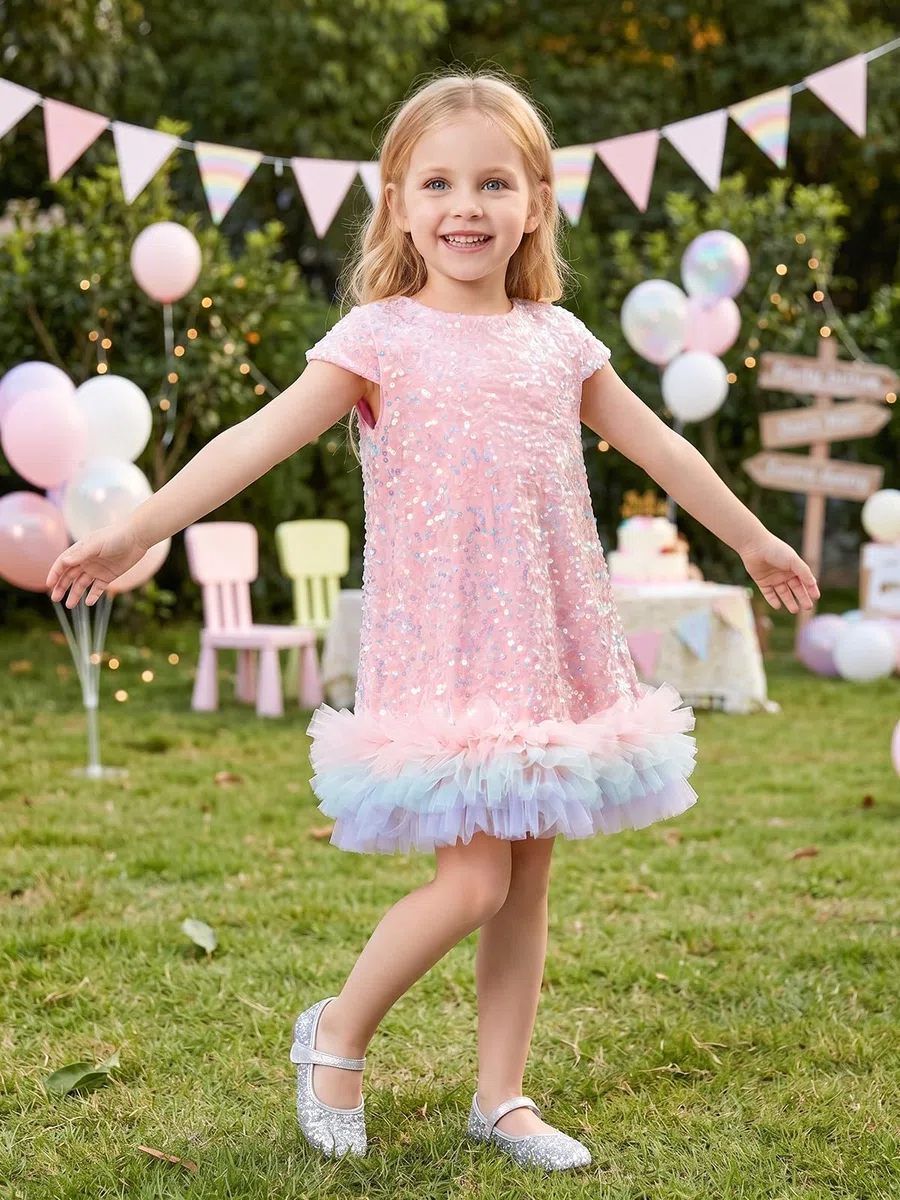 Miipat Baby Mädchen Kleid Samt Pailletten Kappe Ärmel Kleinkind Mädchen Kleider Herbst Winter Elegante Prinzessin Kinder Kleid für Geburtstagsfeier Hochzeit