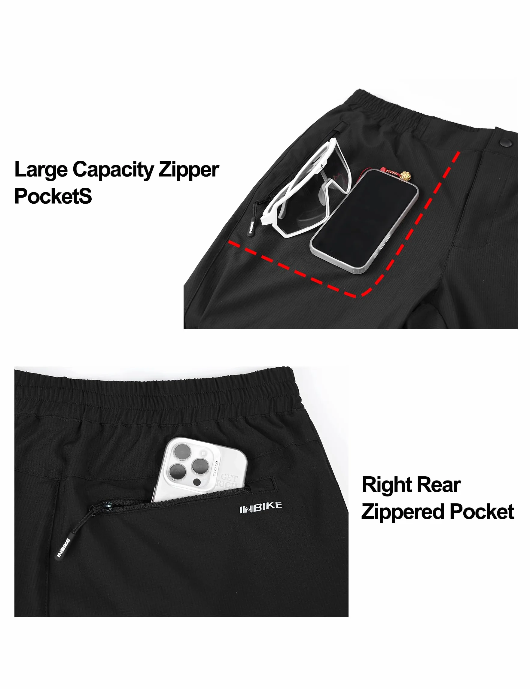 INBIKE Herren Fahrradhose Lang Sommer SPF 50+ Schnelltrockende Atmungsaktive Gym Hose MTB Rennrad Jogging mit Reißverschlusstaschen LP702