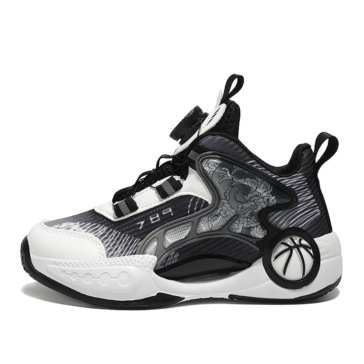 Kinder Basketballschuhe Jungen Turnschuhe Mädchen Sportschuhe Leicht Atmungsaktive High Top Sneaker Kinderschuhe mit Drehknopfe 8806 Schwarzweiß EU 36