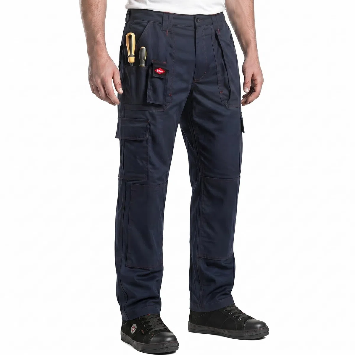 Lee Cooper Herren Cargo Arbeitshose mit Kniepolstertaschen 320 GSM – Workwear Hose Schwer Robust Multi Taschen, Sicherheits Arbeitshose Pflegeleicht für Bau Handwerk