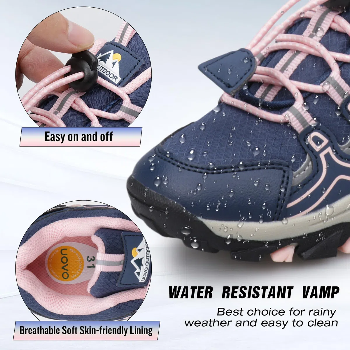 UOVO Kinder Laufschuhe für Jungen und Mädchen wasserdichte Sportschuhe für draußen, Wandern, Trekking & Joggen Gr.27-40