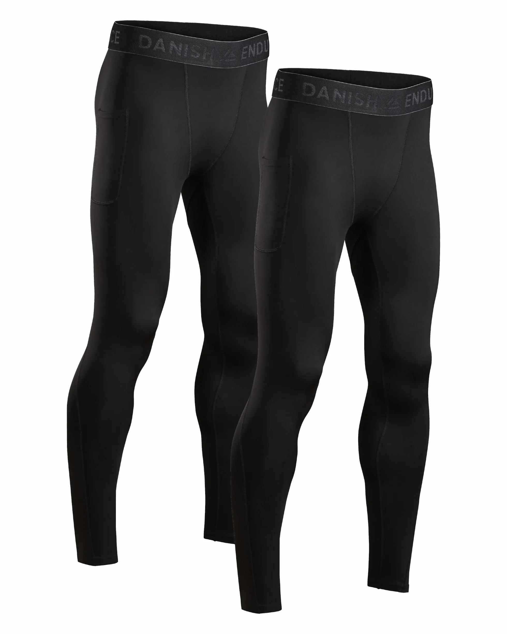 DANISH ENDURANCE 2er Pack Laufhose Herren Lang, Kompressionshose, Sportleggings mit Taschen, Winter Sporthose, Lauftights, Leichte & Bequeme Funktionshose