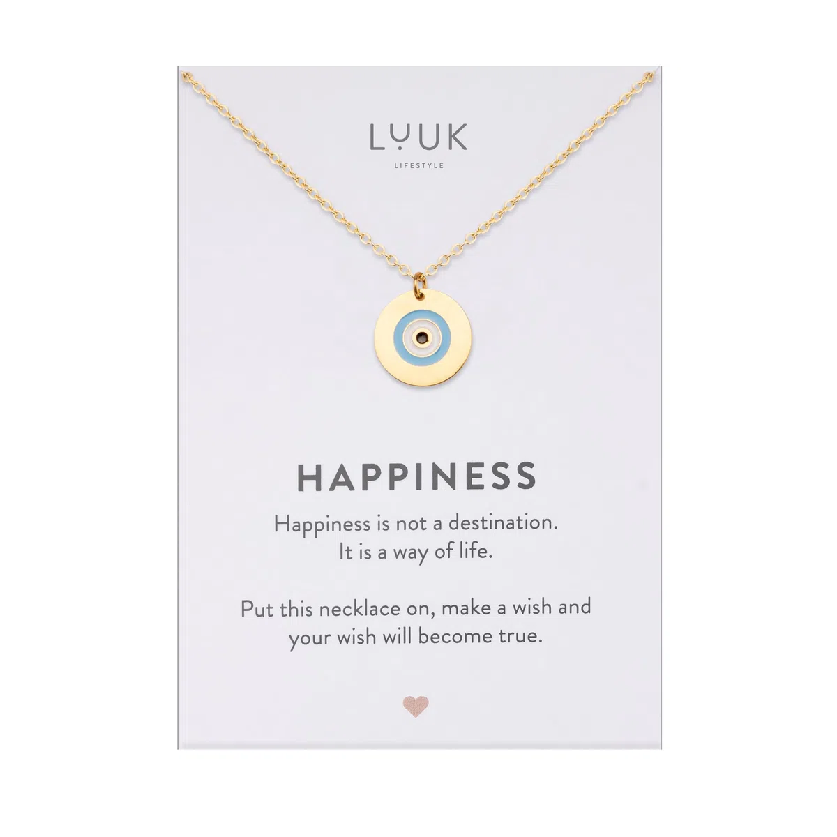 LUUK LIFESTYLE Feminine Halsketten aus Edelstahl mit schlichten Anhängern in zeitlosem Design, Glücksbringer, alltagstauglich und langlebig, HAPPINESS Spruchkarte, Geschenk, Silber, Gold, Roségold