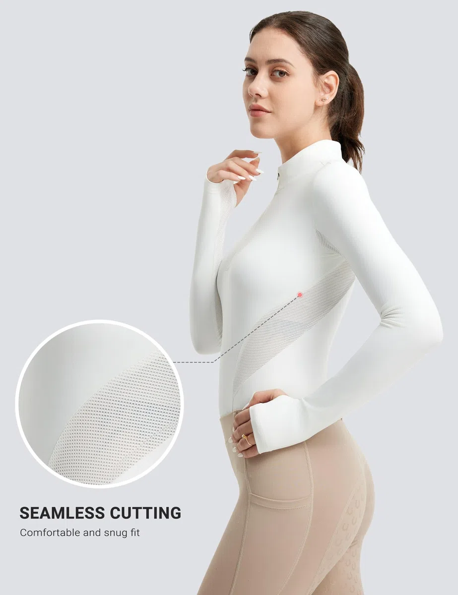 FitsT4 Sports Damen Reitshirt Langarm Reithemden Schnell Trocken Funktionsshirt mit Halber Reißverschluss