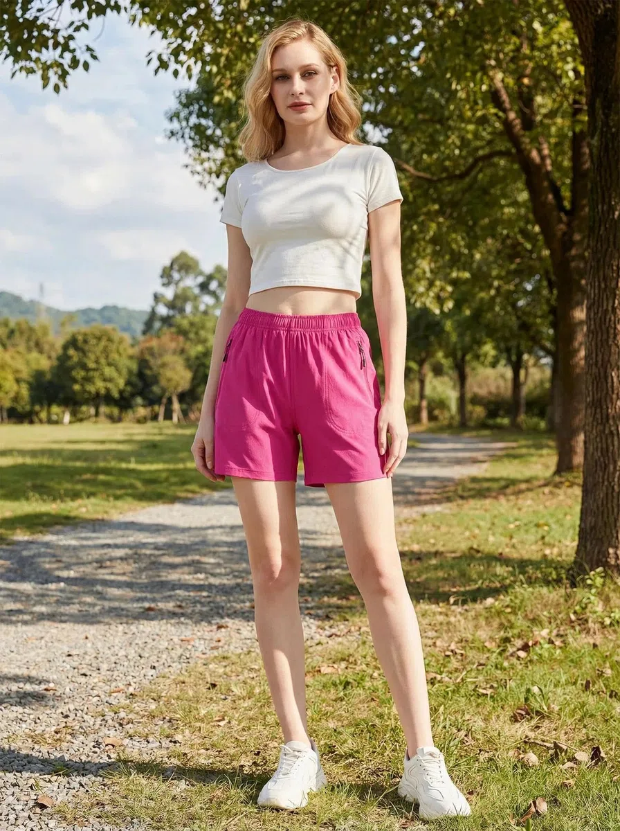Damen Wander Cargo Shorts Wandershort Sommer Schnelltrocknend Leichtgewichtig Outdoor Shorts mit Reißverschlusstaschen für Sport und Workout