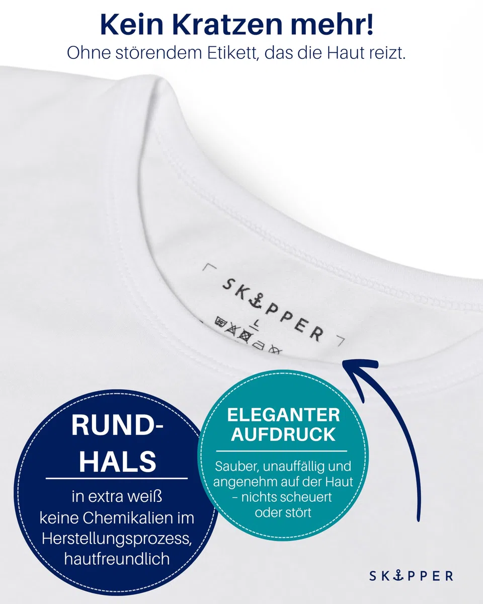 SKIPPER Herren T-Shirts 3er Pack Rundhals Weiß – Markanter Style durch verstärkten Kragen, Stretch Baumwolle – Perfekter Sitz & Formstabil – Slim Fit S–3XL