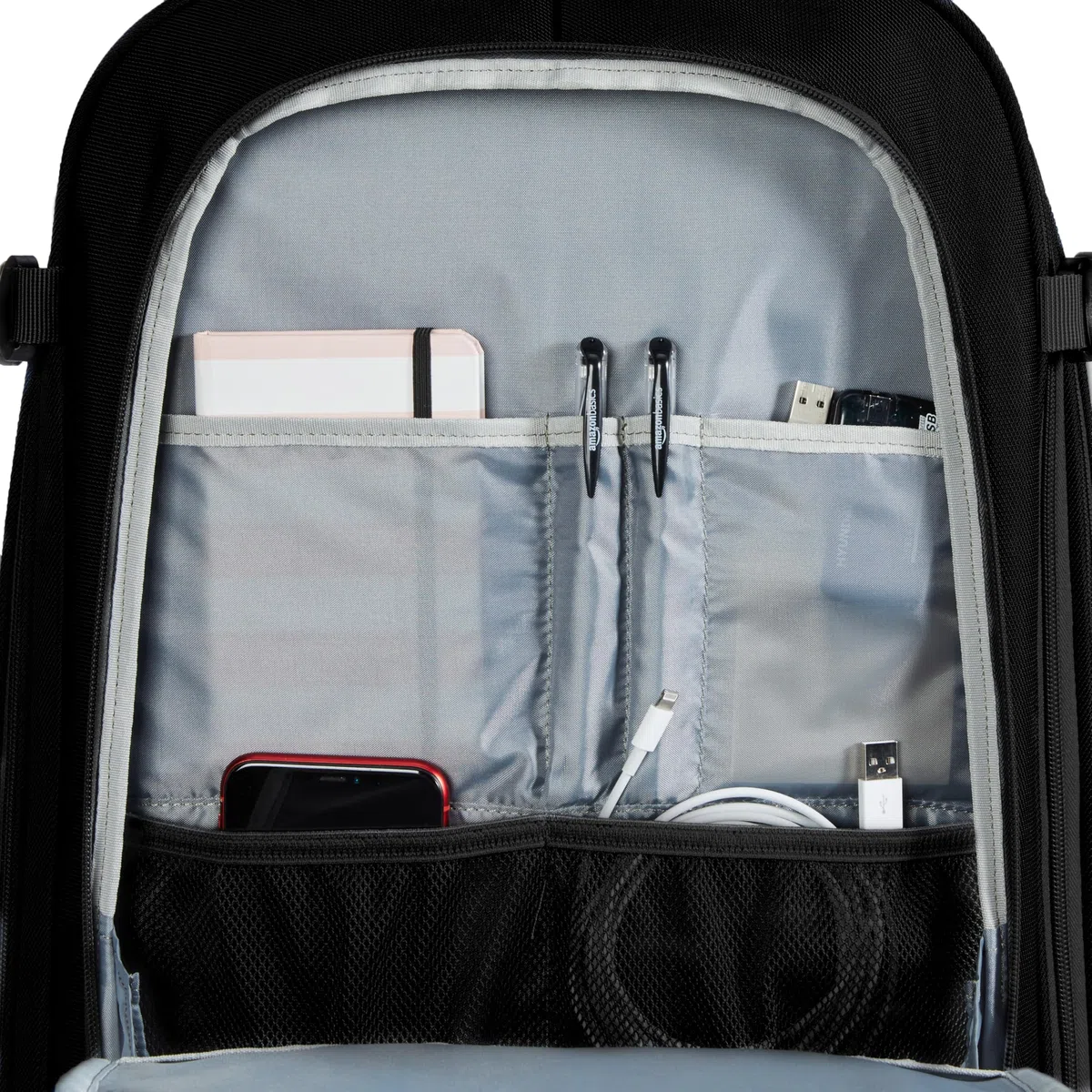 Amazon Basics 44L Reiserucksack, Handgepäck-Kabinentasche (54.6x35x24.1cm), Gepolsterte Träger, 44cm Laptop-Fach, Organisierte Taschen - Schwarz