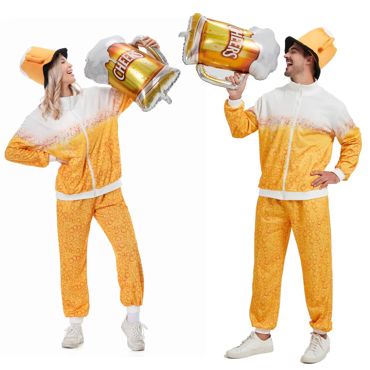 Bier Trainingsanzug Kostüm für Männer Frauen Retro 80er Jahre Outfit Bier Jogginganzug Karnevalskostüm