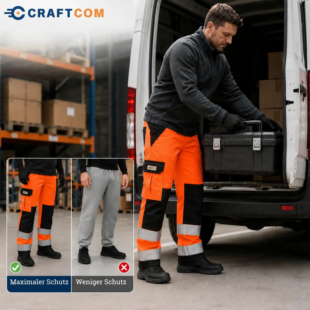 Generisch CraftGear Arbeitshose Herren - Arbeitshosen Männer Orange Verstärkt mit Cordura Knieschutz Reflektierend mit Cargo-Taschen für Handwerker Warnhose