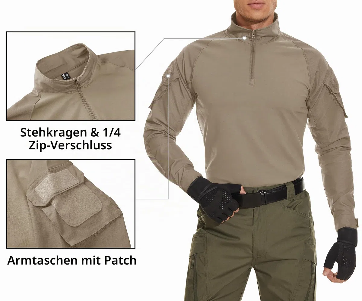 TACVASEN Slim Fit Herren Baumwollhemd Outdoor Military T-Shirt mit Tasche