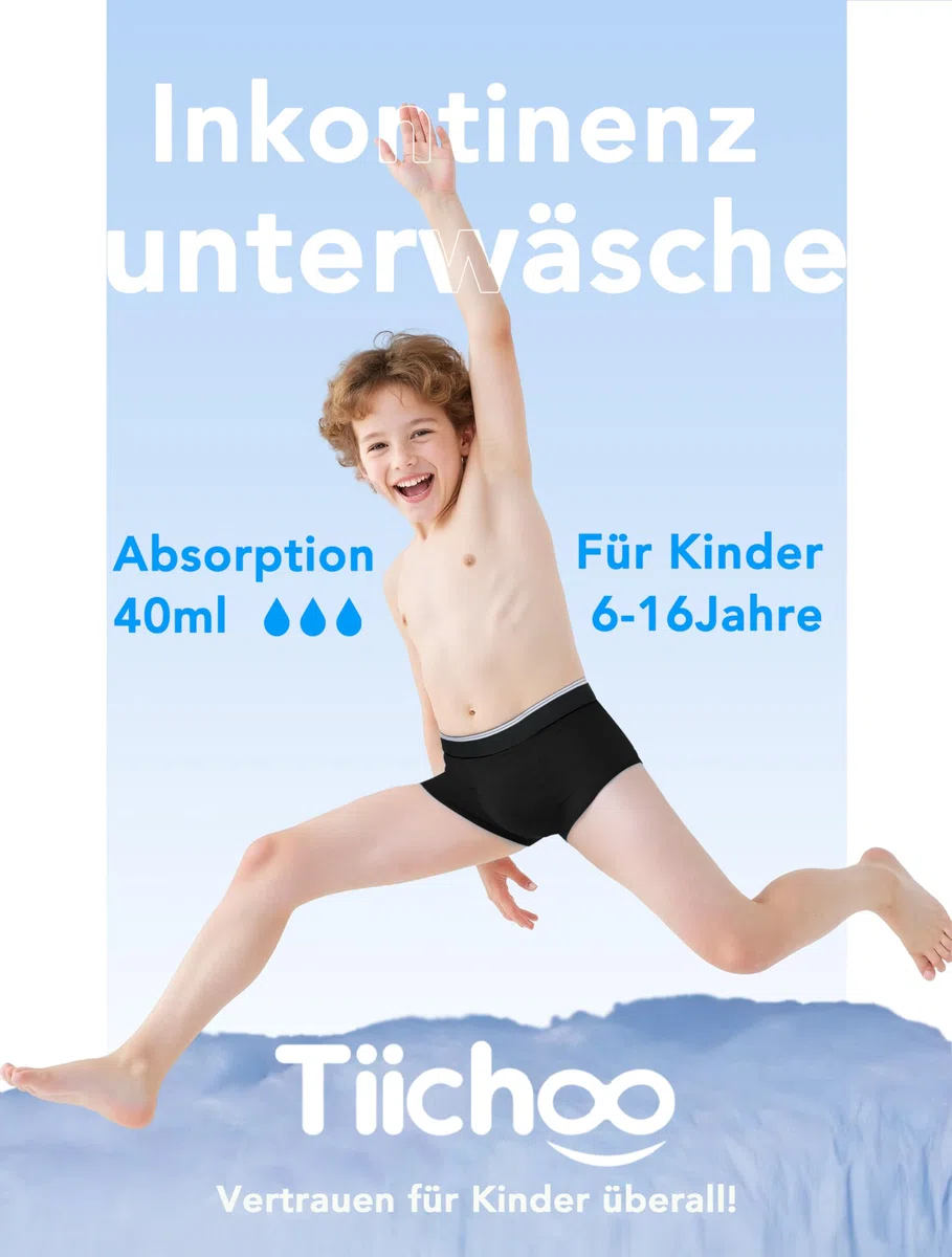 TIICHOO Inkontinenz Unterhosen Kinder Waschbare 40ml Saugfähigkeit Inkontinenz Unterhosen Jungen Baumwolle 5er Pack
