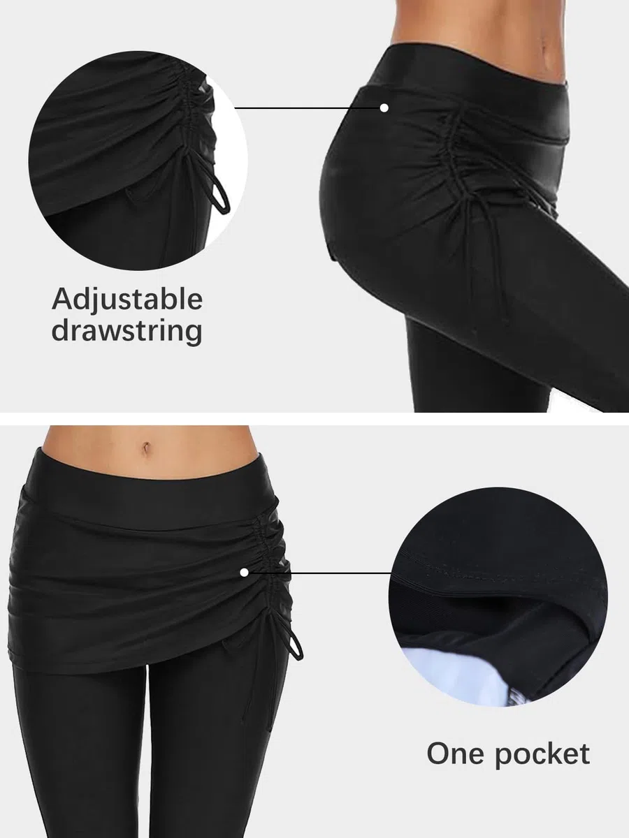 Ecupper Badehose Damen Lang Schwimmhose Capri Badeleggings Mit Rock Schwimm