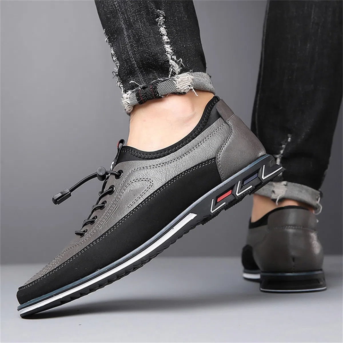 Lederschuhe Herren Sommer - Slip On Sneaker Herren Zum Reinschlüpfen Freizeitschuhe Atmungsaktive Laufschuhe Klassischer Business Schuhe rutschfeste Schlupfschuhe Bequem Herrenschuhe