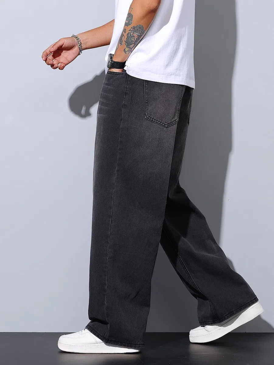 Herren Irreguläre Naht Baggy Jeans Y2K Hip Hop Weit geschnittene Denim-Hosen Skater Jeans