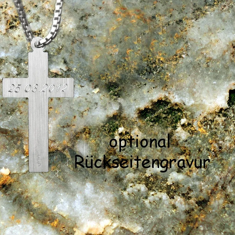 Silber Anhänger Kreuz 925 Sterling Silber mit SOFORTGRAVUR + VORSCHAU: Gravur eines Vornamens inklusive + Silber Trägerkette 42 cm