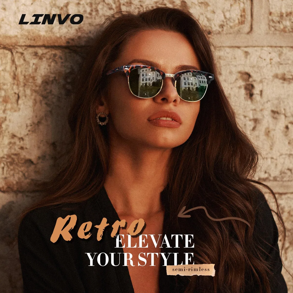 LINVO Polarisiert Sonnenbrille Herren Damen Retro Klassisch Halbrahmen 100% UV400 für Reisen Fahren und Angeln
