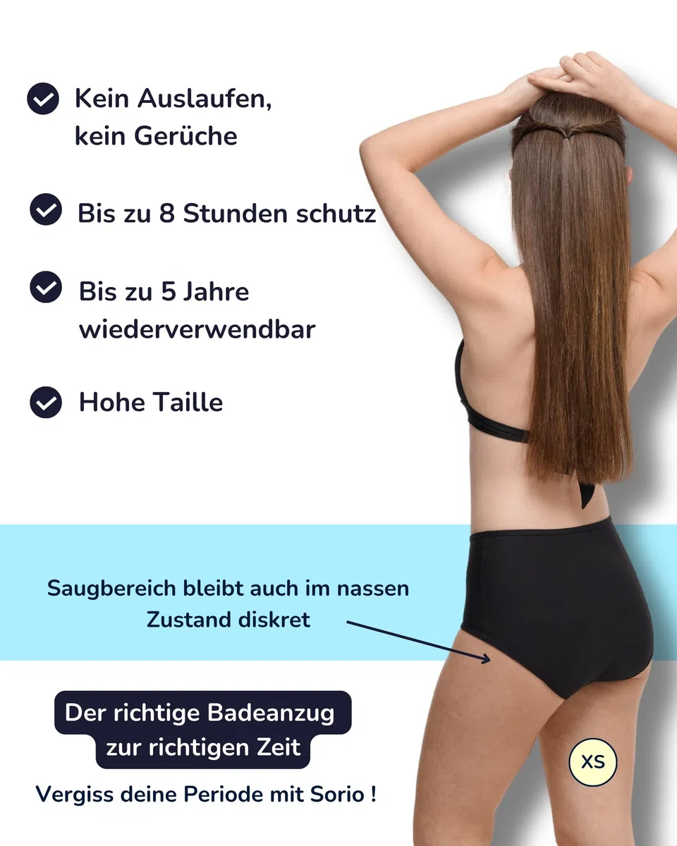 SORIO® Perioden Bikini mit Hohem Bund für Damen und Teenager – Nur Bikinihose - Saugfähig, Auslaufsicher und Geruchsfrei – Period Swimwear Für Leichte und Mittle Tage – Bedeckend – Naya